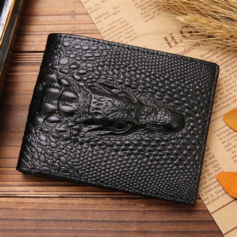 Unique Crocodile Skin Small Bifold Mens Genuine Leather Wallets