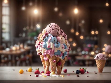 Colorful Ice Cream Sundae In A Glass On A Table In A Restaurant Generative Ai Stock