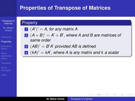 Tutorial 7 Transpose Of Matrices And Its Properties Ppt