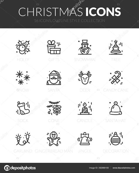 Outline Black Icons Set Thin Modern Design Style Flat Line Stock Vector