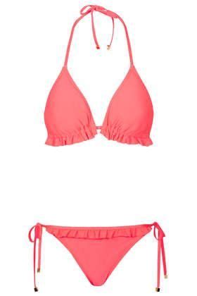 Coral Textured Frill Bikini Frill Bikini Swimwear Outfit Topshop