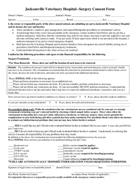 Fillable Online Veterinary Surgical Consent Template Pdf