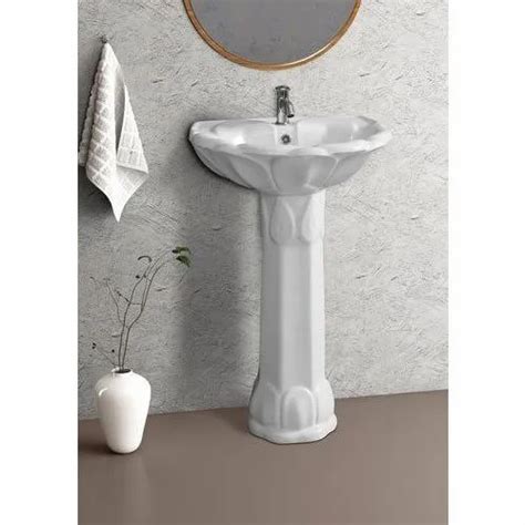 White Eros Supreme Ceramic Pedestal Wash Basin Shape Round At Rs