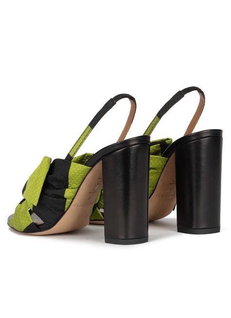 Sandalias De Tac N Alto Ancho En Tejido Verde Y Negro Pura Lopez