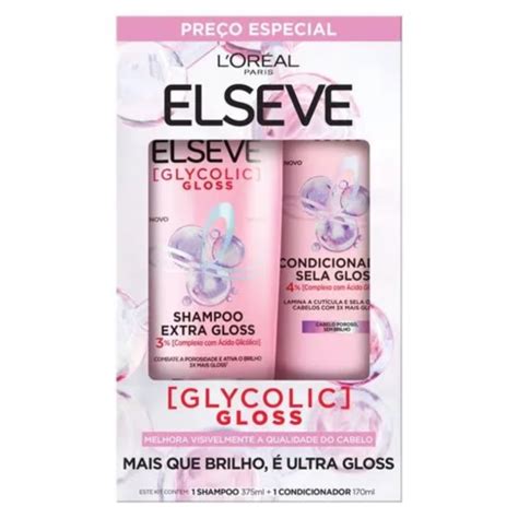 Kit Elseve Glycolic Gloss Shampoo 375ml Condicionador 170ml PanVel