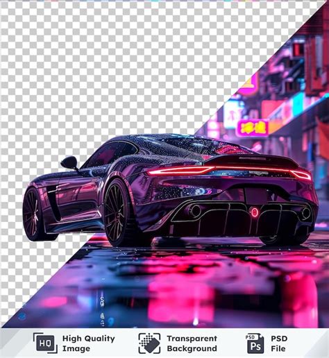 Imagem psd de um carro supersport em cidade cyberpunk luzes de néon