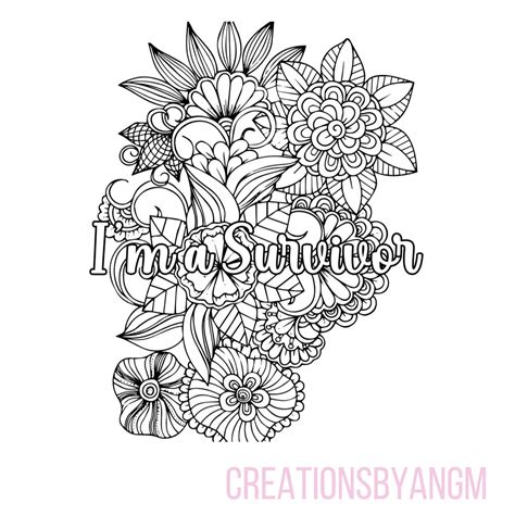 I Am Survivor Adult Coloring Pages Faith Coloring Sheets Etsy