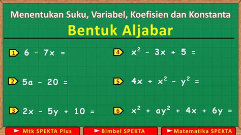 Menentukan Suku Variabel Koefisien Dan Konstanta Dari Bentuk Aljabar