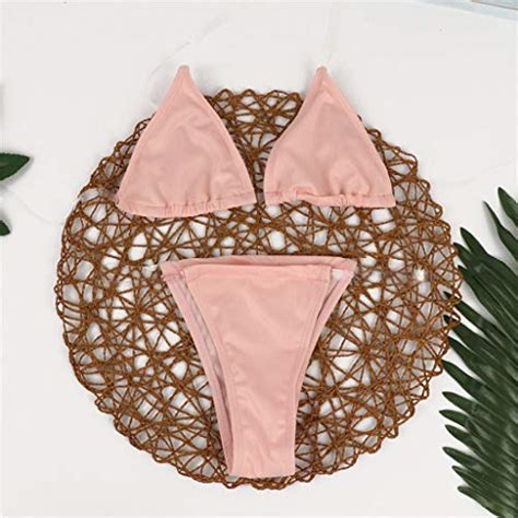 Buy Diomor Womens Sexy Triangle Bikini Set Brazilian Microkini Pc Cheeky Halter Clear Straps