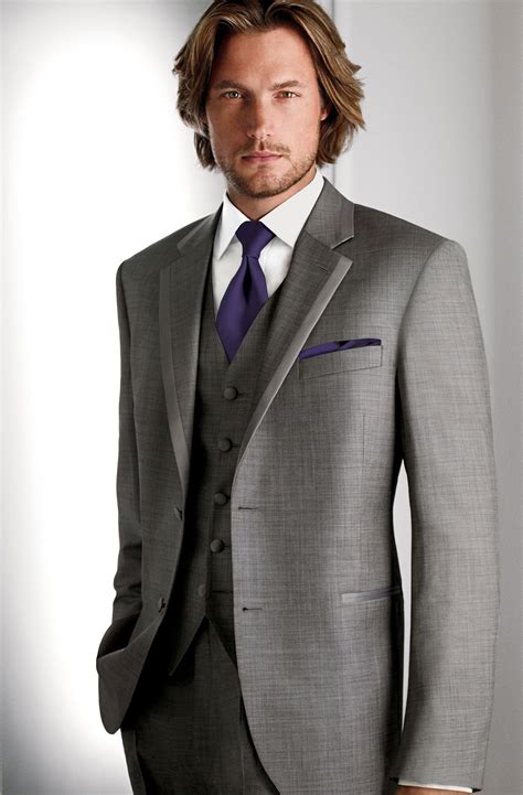 Groomsmen Freeman Gray Suit Purple Tie And Pocket Square Gray Vest Calvin Klein 1212 Grey