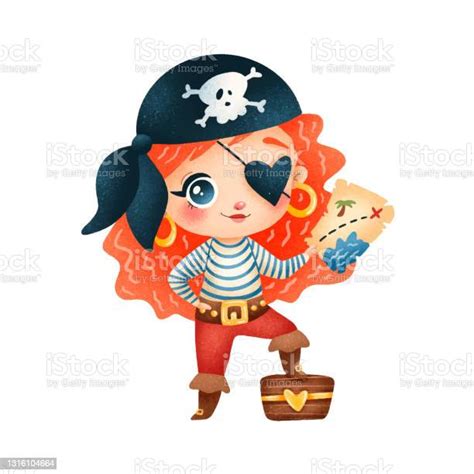 Fille Mignonne De Pirate De Dessin Animé Disolement Sur Le Fond Blanc