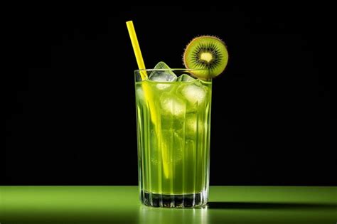 Premium Photo A Straw Submerged In A Glass Of Kiwi Juice With Kiwi