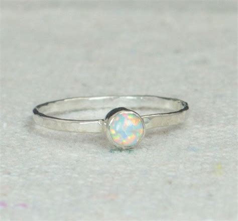 Etsy Small Silver Opal Ring Sterling Opal Ring White Opal Ring