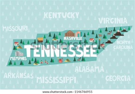 Illustrated Map State Tennessee United States Stock Vector (Royalty ...