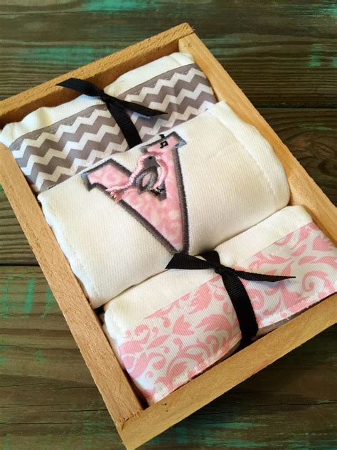 Personalized Burp Cloths Set of 3 Initial With Songbird | Etsy