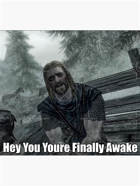 Hey You Youre Finally Awake Skyrim Meme Sticker For Sale By Riv0x