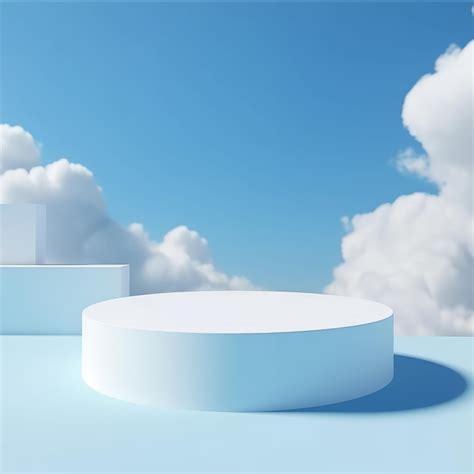 Premium Photo Blue Sky Podium For Product Placement D Rendering