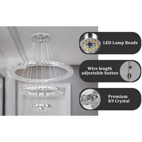 Lustre Lampe Led Suspension En Cristal K Suspension W Anneaux