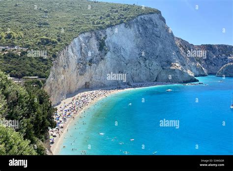 Porto Katsiki Beach Overview Lefkada Greece Ionian Sea Stock Photo