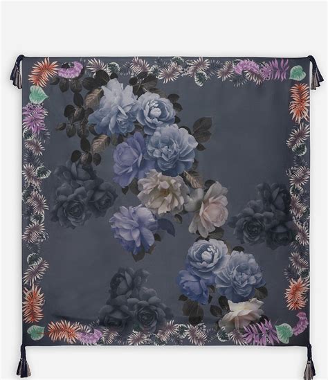 Johnny Was Grey Floral Silk Square Scarf Hamilton Place