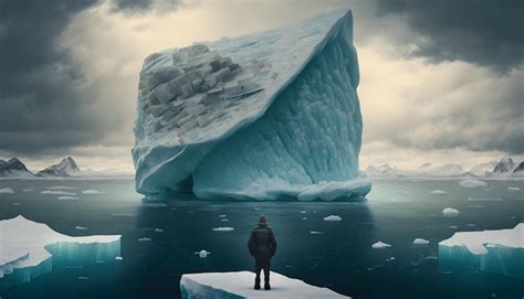 Un Hombre Se Para Sobre Un Trozo De Hielo Frente A Un Gran Iceberg