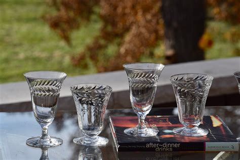 6 Vintage Etched Crystal Wine Liqueur Cordials Set Of 6 Mis Matched 5 Oz Liqueur ~ Port Wine