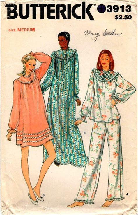 Vintage Butterick Pattern 3913 Misses Pajama And Loose Fitting