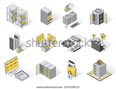 Data Center 3d Isometric Icons Set Stock Vector Royalty Free