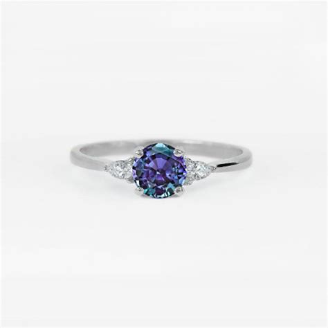 Alexandrite Sapphire Ring Art Deco Diamond Engagement Ring Alexandrite and Pear Diamond Ring ...