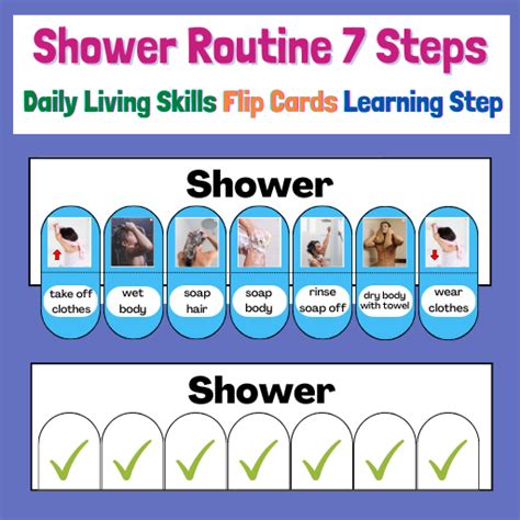 Shower Routine 7 Steps Flip Cards For Visual Aid Special Ed Speech