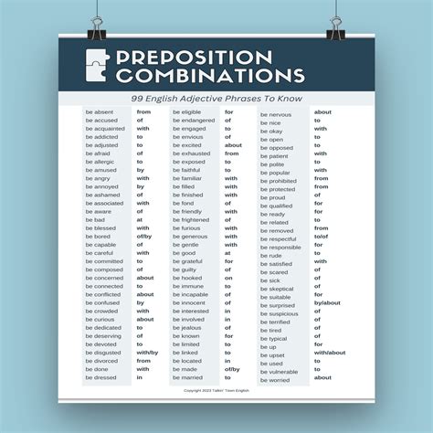 Dependent Prepositions List Worksheet Packet For ESL ELL Etsy