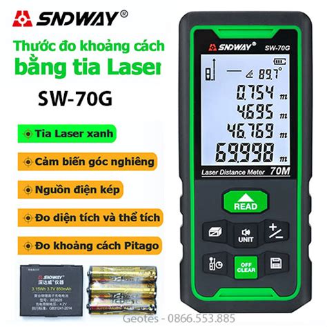 Máy đo khoảng cách SNDWAY SW 70G tia laser màu xanh Chính hãng