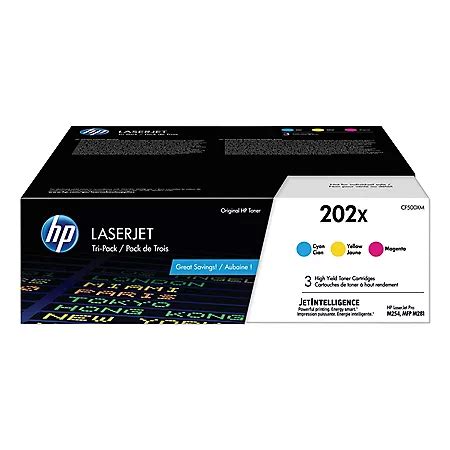 HP 202X, 3-Pack High Yield Cyan/Magenta/Yellow Original LaserJet Toner Cartridges - Sam's Club