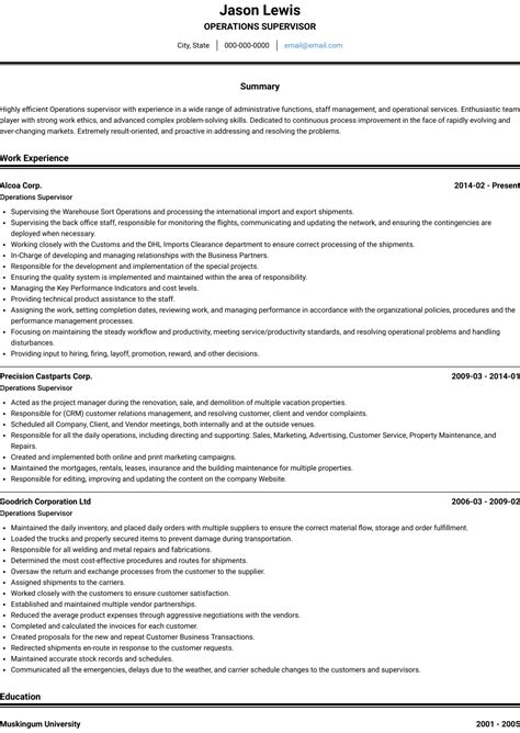 Operations Supervisor Resume Samples And Templates Visualcv