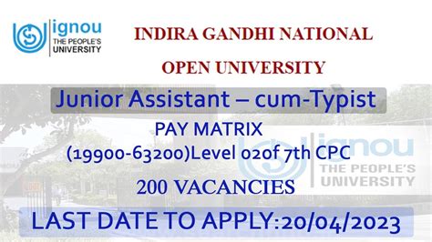 Indira Gandhi National Open University Ignou Recruitment Junior