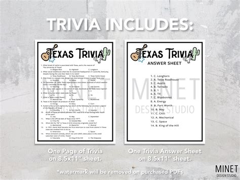 Texas Trivia Texas Trivia Game Printable Texas Trivia Texas Party