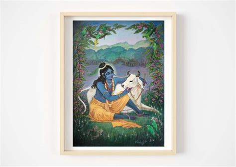 KRISHNA With His Cow Oil Painting Fine Art Print - Etsy