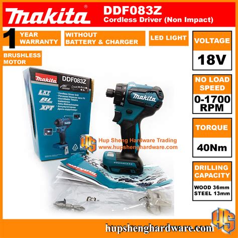 Makita DDF083Z: Cordless Driver Drill, 1/4", 18V, 1700rpm, 40Nm