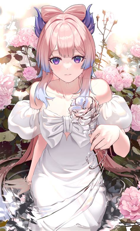 Safebooru 1girl Absurdres Alternate Costume Bare Shoulders Blunt Bangs Blush Dress Flower