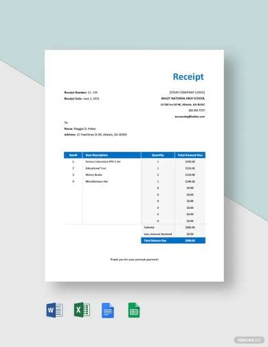 24 School Receipt Templates Free Word Pdf Format Download