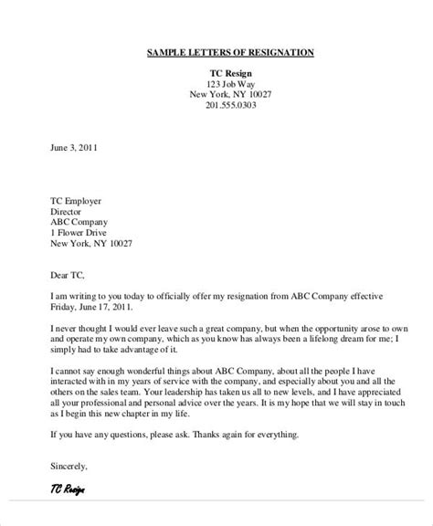 Letter Of Resignation Thank You - Sample Resignation Letter