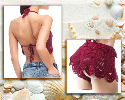Crochet Burgyndy Bikini Women S Swimwear Summer Trends Choice Color Bikini Etsy