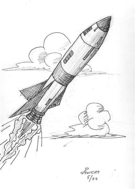 a drawing of a rocket launching into the sky