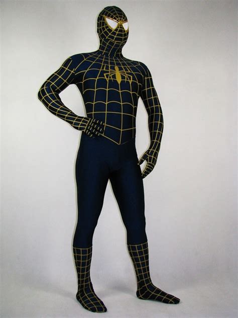 Black Lycra Spandex Spiderman Costume With Yellow Stripe Spiderman