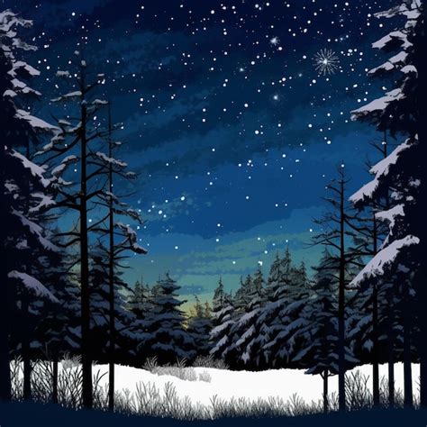 Premium Ai Image Snowy Night Scene With Trees And Snow Flakes In The