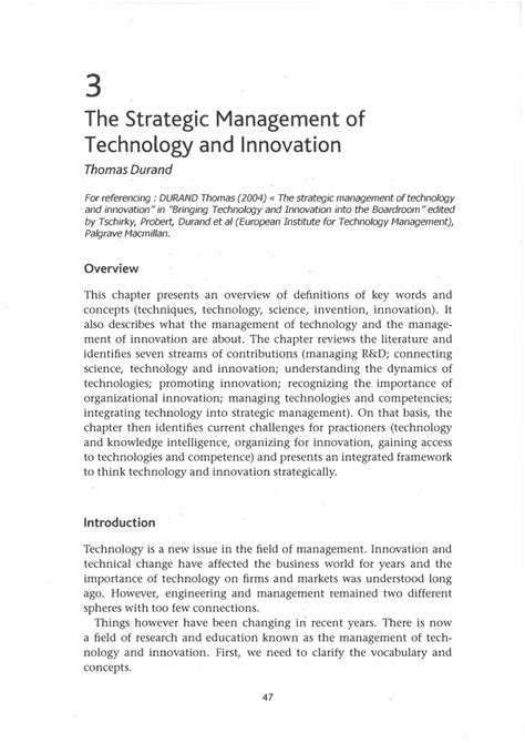 PDF The Strategic Management Of Technology And Innovation