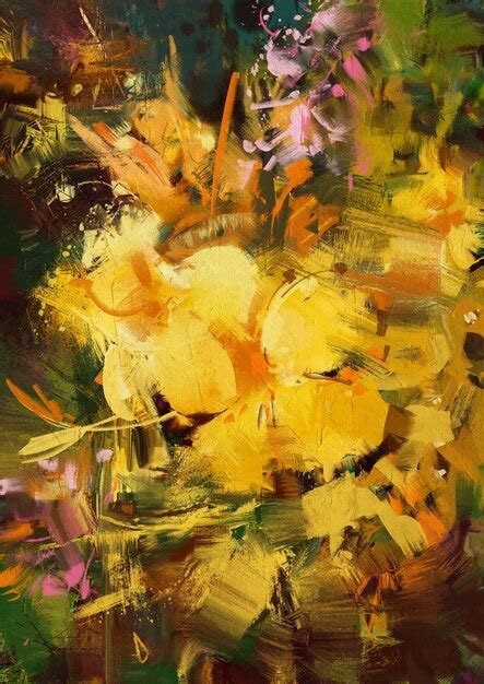 Pintura Abstracta De Flores Amarillas Vibrantes Foto Premium