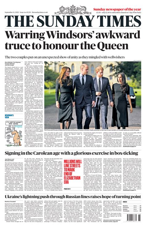 Sunday Times Front Page 11th of September 2022 - Tomorrow's Papers Today!