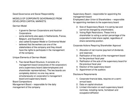 Notes On German Model Good Governance And Social Responsibility