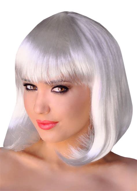 White Supermodel Costume Wig Womens White Bob Wig With Fringe